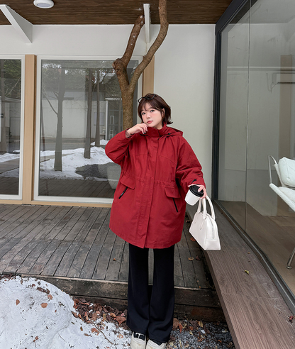 大きいサイズ レディース フード付きウエスト絞りキルティング中綿ジャケット 3L 4L 5L