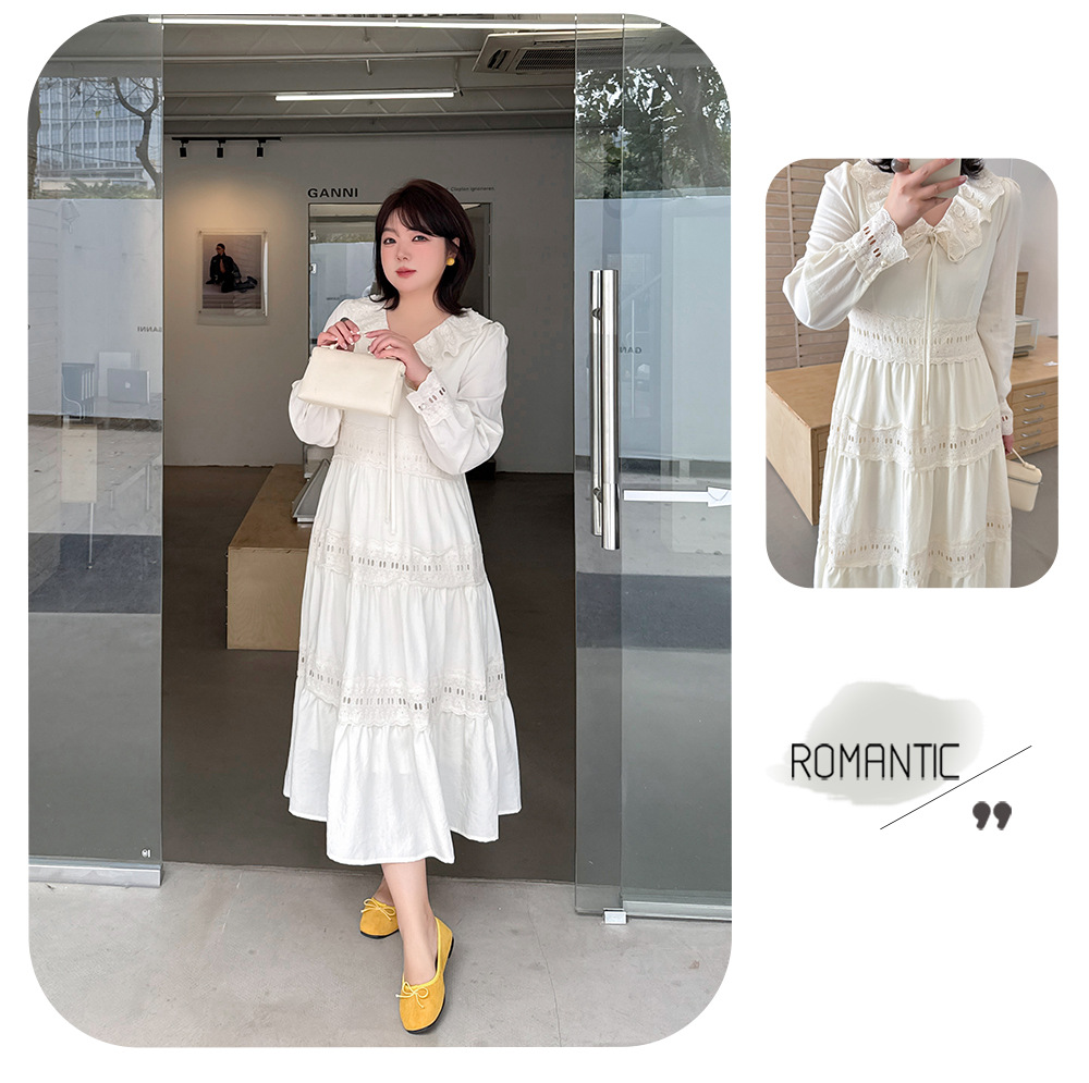 大きいサイズ レディース ジャカードレースロマンチックレトロワンピース LL 3L 4L 5L