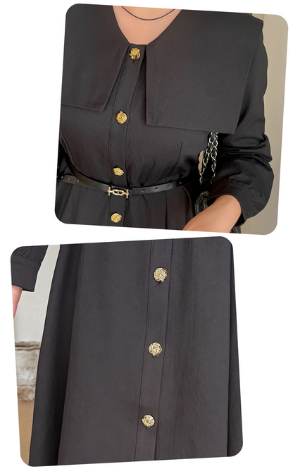 大きいサイズ レディース ビックラペルボタンダウンブラックワンピース（ベルト別売） LL 3L 4L 5L