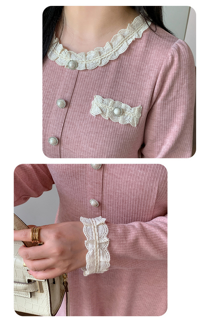 大きいサイズ レディース ラウンドネックレースニットワンピース LL 3L 4L 5L