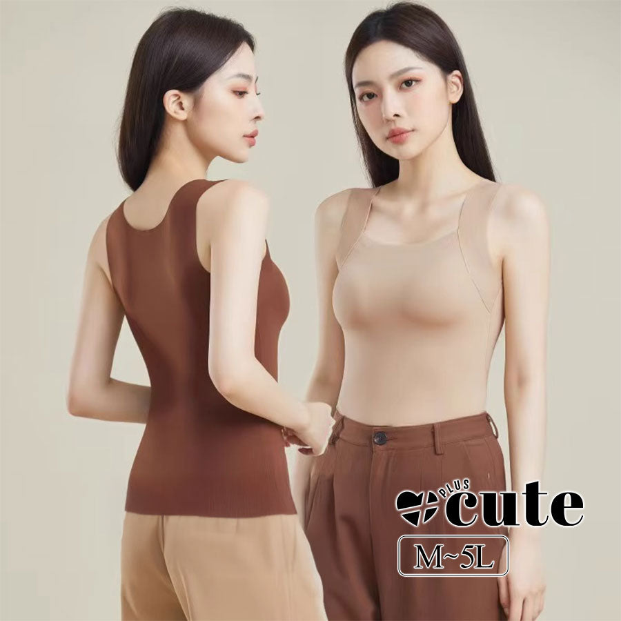 大きいサイズ レディース カップ付きワイドショルダーシームレスタンクトップ M L LL 3L 4L 5L