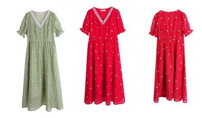 大きいサイズ レディース レースVネックフラワー刺繍ワンピース LL 3L 4L 5L
