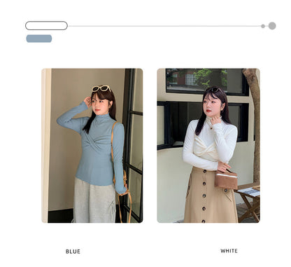 大きいサイズ レディース 韓国風ツイストデザインボトミングシャツ LL 3L 4L 5L
