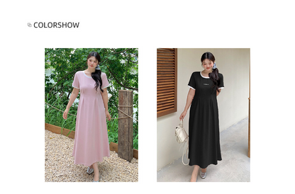 大きいサイズ レディース 配色ロゴウエストタックTシャツワンピース LL 3L 4L 5L 6L