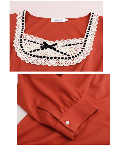 大きいサイズ レディース スクエアネックリボンレースワンピース LL 3L 4L 5L