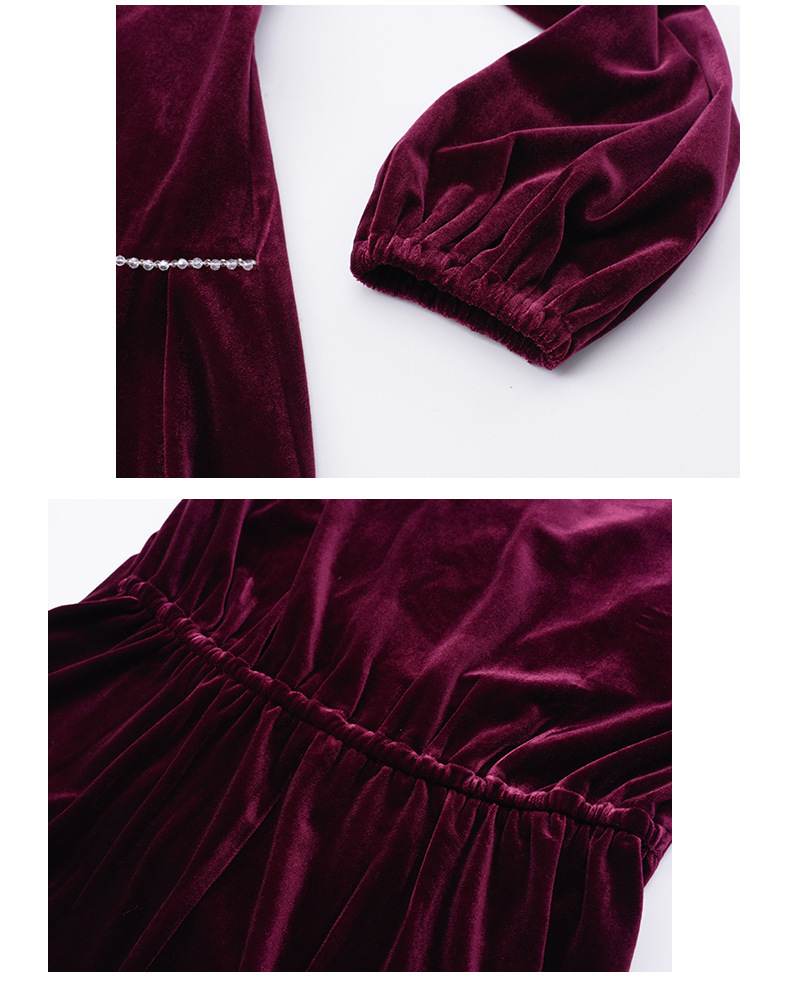 大きいサイズ レディース Vネックラインストーン装飾エレガントベルベットワンピース LL 3L 4L 5L