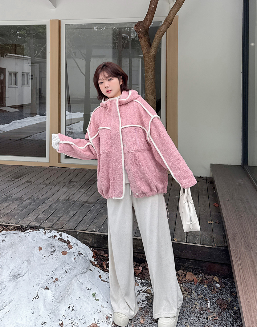 大きいサイズ レディース パイピングデザインボアフリースジャケット 3L 4L 5L