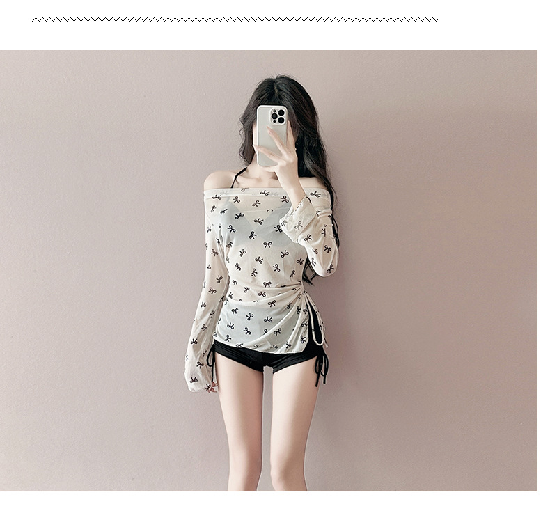 大きいサイズ レディース リボン柄シアートップス付きハイウエストセット水着 LL 3L 4L