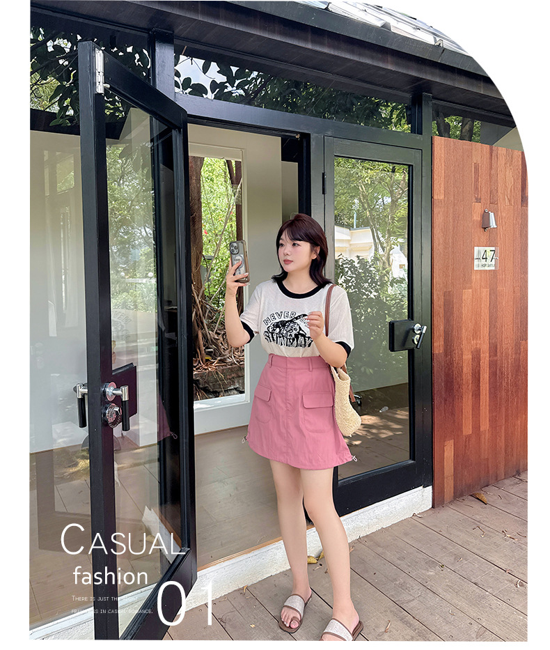 大きいサイズ レディース ドローストリング付きワークウェアスタイルミニスカート LL 3L 4L 5L