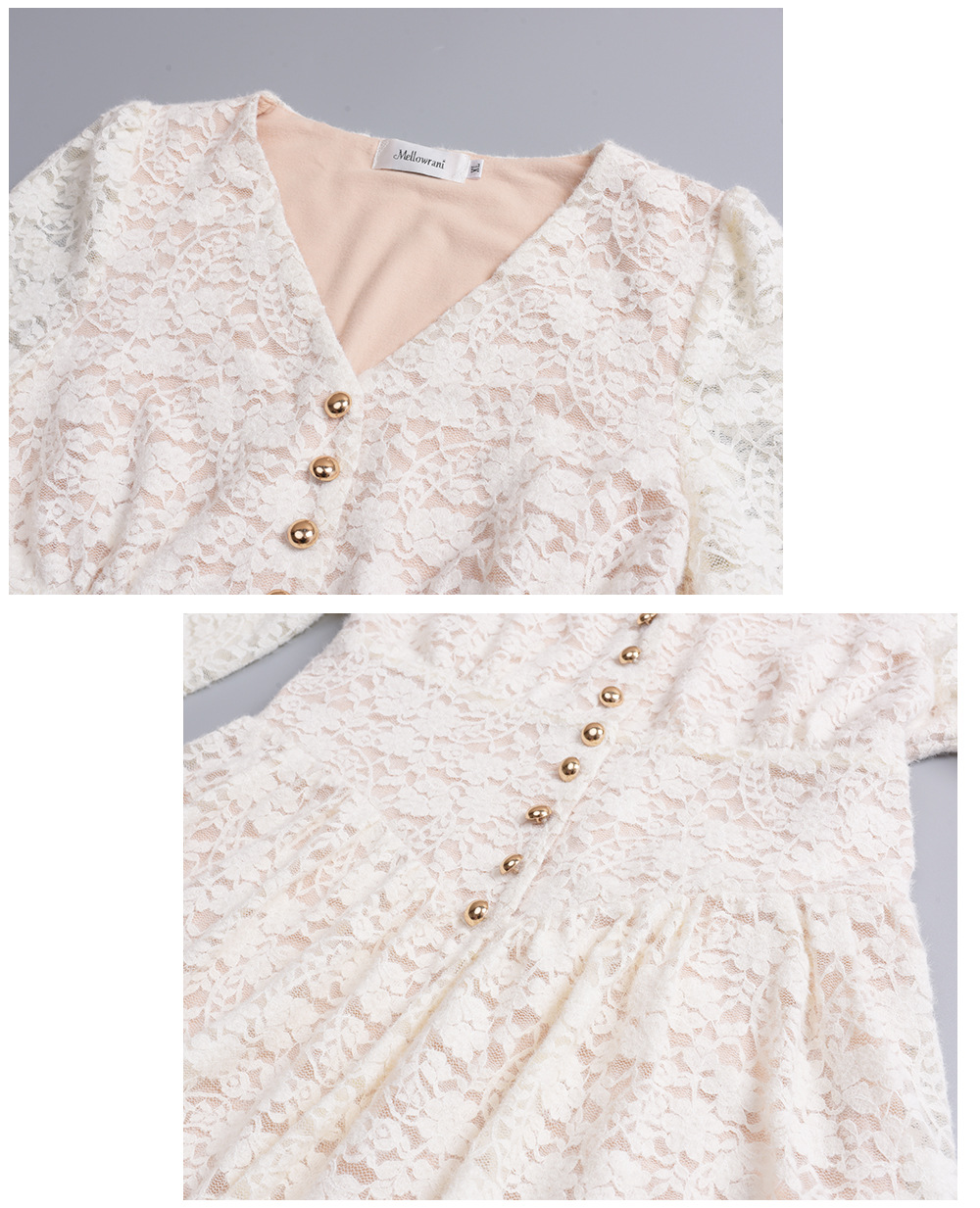 大きいサイズ レディース Vネックビーズボタン花柄レースワンピース LL 3L 4L 5L