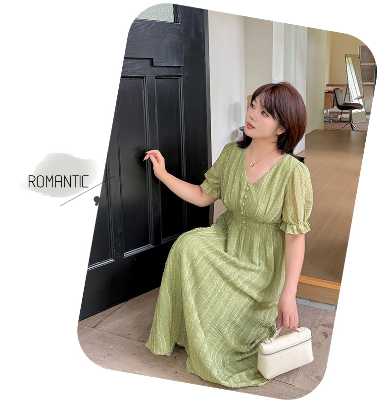 大きいサイズ レディース Vネックフリルシフォンプリーツワンピース LL 3L 4L 5L