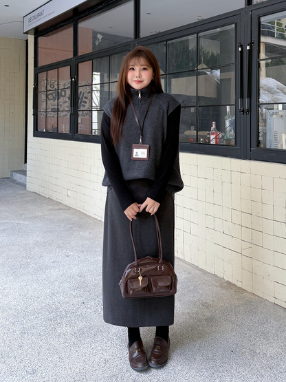 大きいサイズ レディース セットアップ（ニットベスト+ブラックシャツ+スカート別売）LL 3L 4L 5L