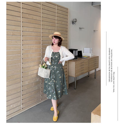 大きいサイズ レディース レトロ花柄デニムキャミソールワンピース LL 3L 4L 5L