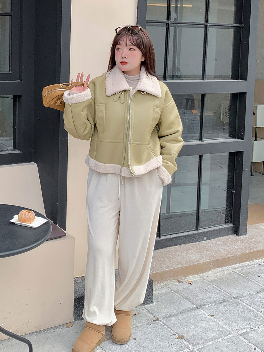 大きいサイズ レディース フリースラペルクラシックPUレザーライダースジャケット LL 3L 4L 5L