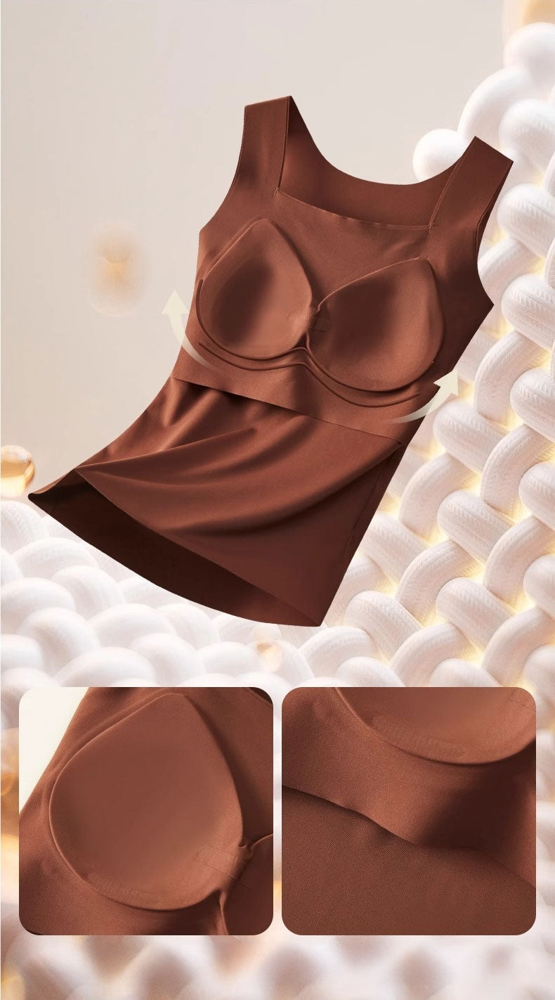 大きいサイズ レディース カップ付きワイドショルダーシームレスタンクトップ M L LL