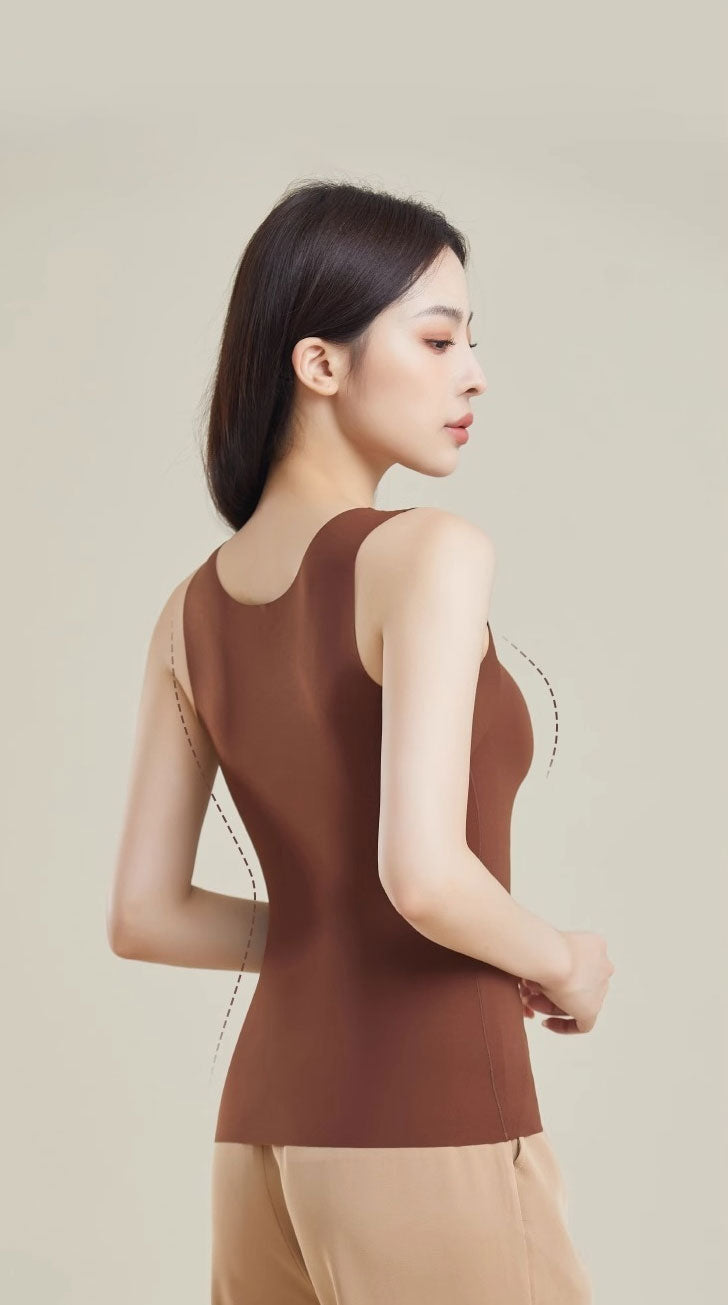 大きいサイズ レディース カップ付きワイドショルダーシームレスタンクトップ M L LL