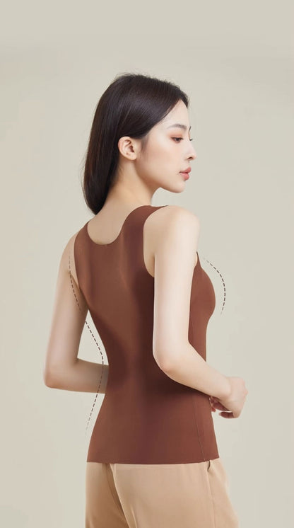 大きいサイズ レディース カップ付きワイドショルダーシームレスタンクトップ M L LL