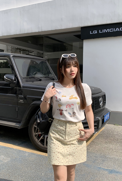 大きいサイズ レディース 小花柄ハイウエストAラインミニスカート LL 3L 4L 5L 6L