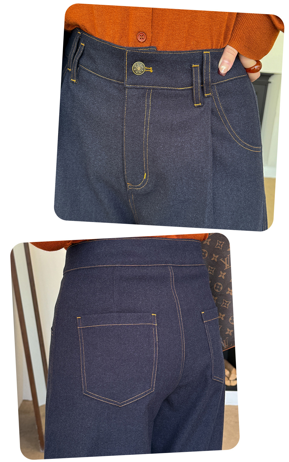 大きいサイズ レディース デニム風プリーツストレートワイドレッグパンツ LL 3L 4L 5L