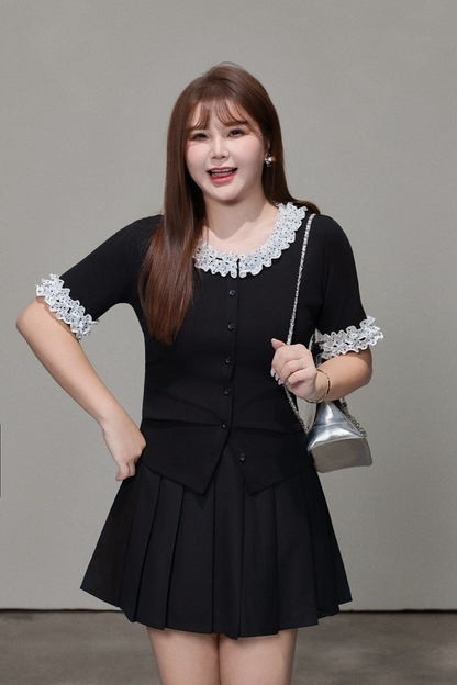 大きいサイズ レディース ドット柄レーストリム半袖トップス LL 3L 4L 5L