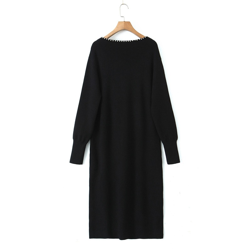 大きいサイズ レディース パールVネックスイートニットフレンチワンピース LL 3L 4L