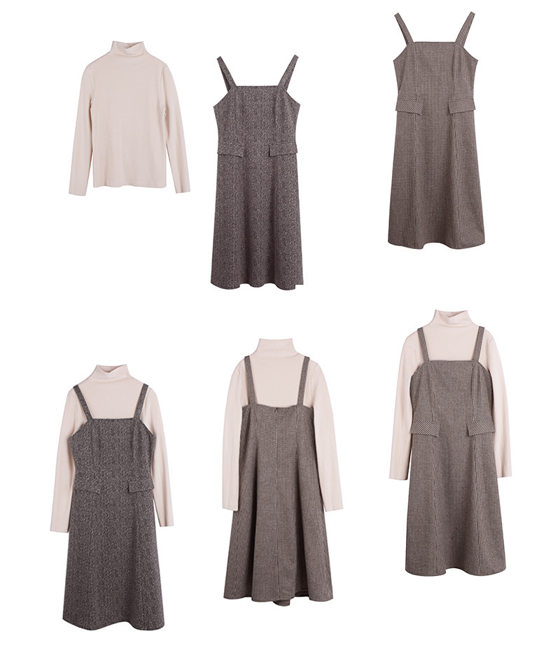 大きいサイズ レディース ハイネックインナーシャツ+サスペンダーワンピース2点セット LL 3L 4L 5L 6L