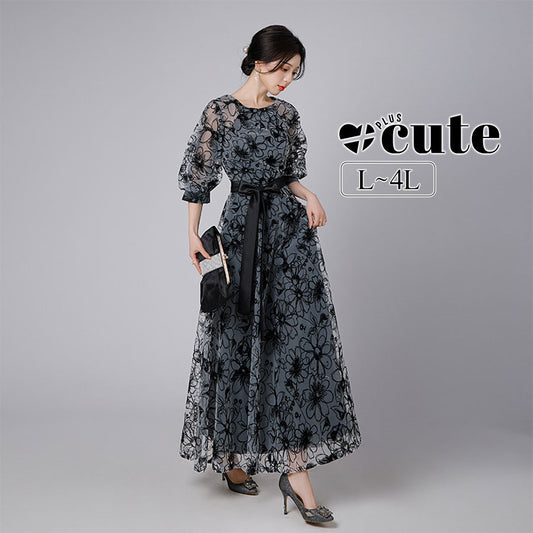 大きいサイズ レディース リボンエレガントレースオケージョンワンピース L LL 3L 4L