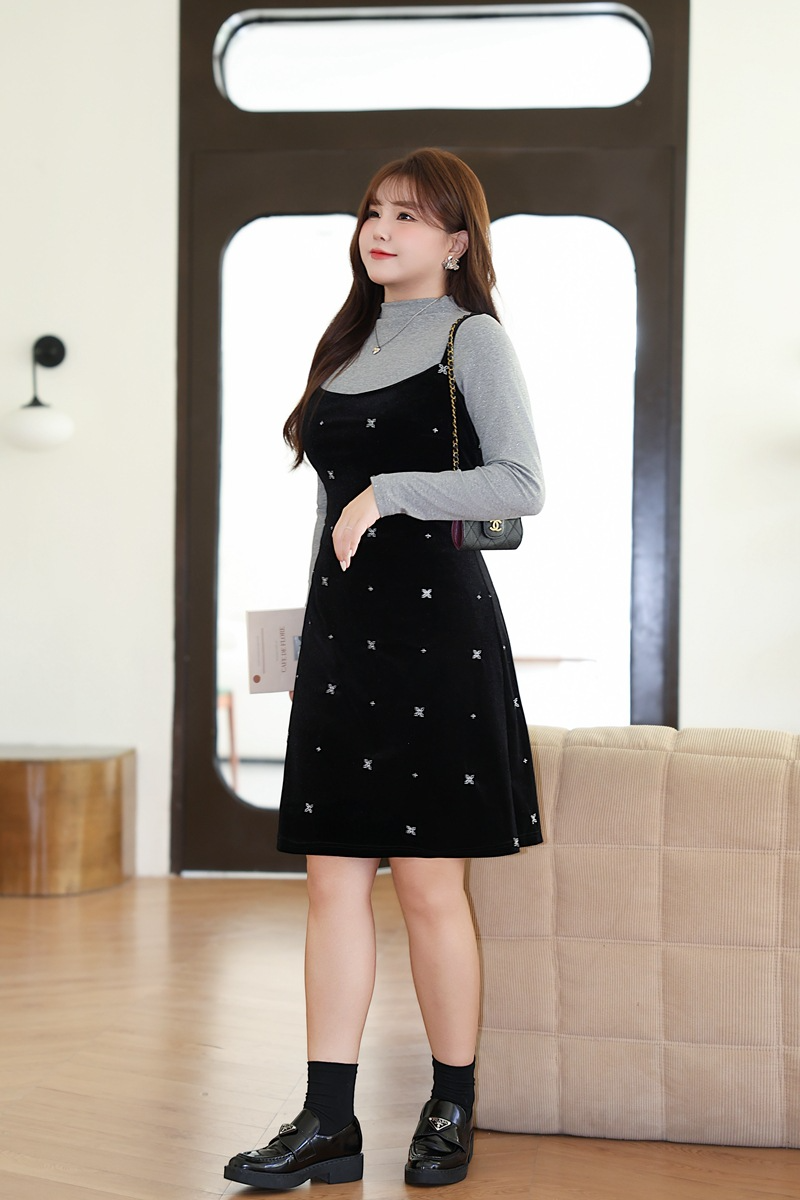 大きいサイズ レディース インナートップス+ベルベットキャミソールワンピース（ショート/ロング） LL 3L 4L 5L