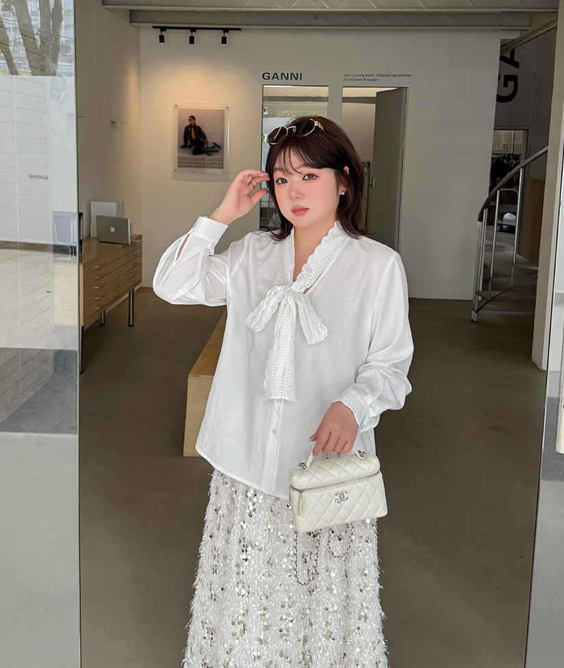 大きいサイズ レディース レースリボンフレンチホワイトブラウス LL 3L 4L 5L