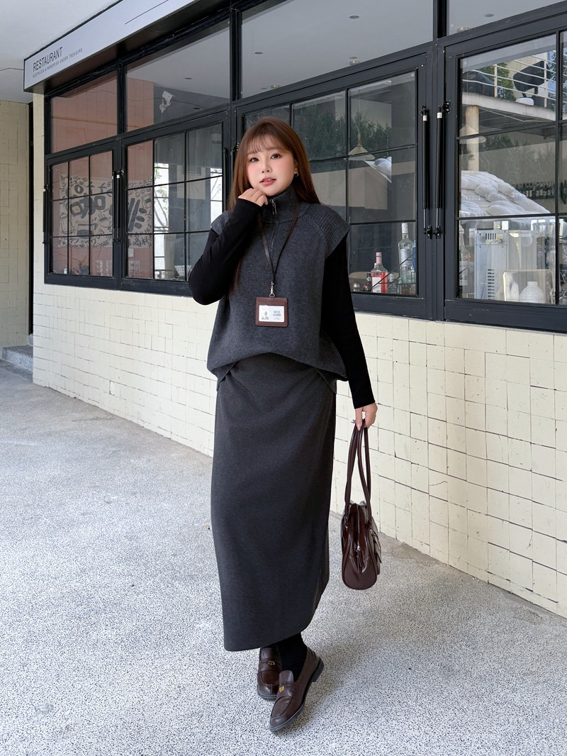 大きいサイズ レディース セットアップ（ニットベスト+ブラックシャツ+スカート別売）LL 3L 4L 5L