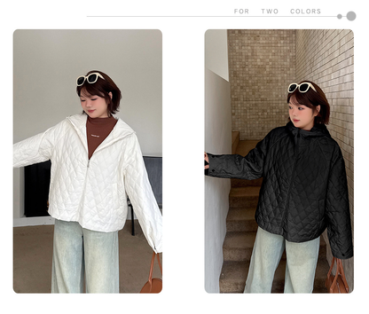 大きいサイズ レディース 軽量フード付きラメクロスステッチキルティングジャケット 3L 4L 5L