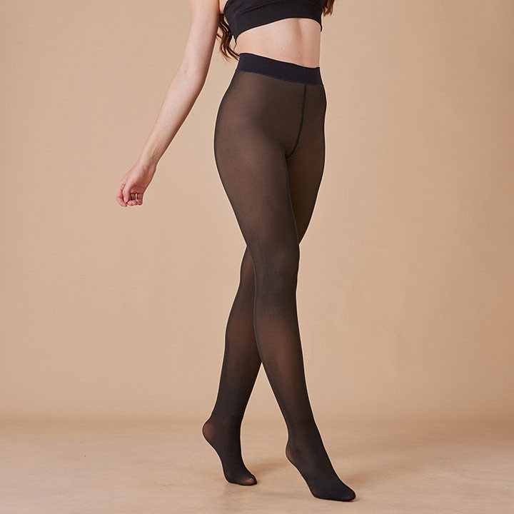 大きいサイズ レディース 暖かいフリース裏地付き透けて見えるタイツ S M L