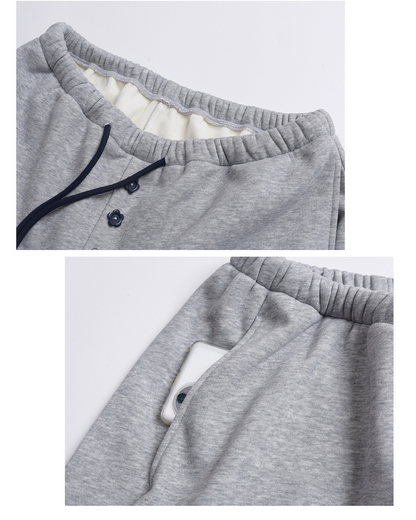 大きいサイズ レディース フラワーボタン付きフリース裏地スウェットパンツ LL 3L 4L 5L