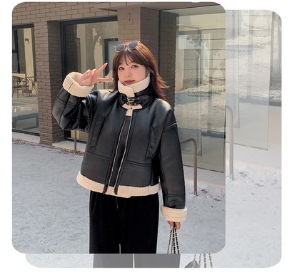 大きいサイズ レディース フリースラペルクラシックPUレザーライダースジャケット LL 3L 4L 5L