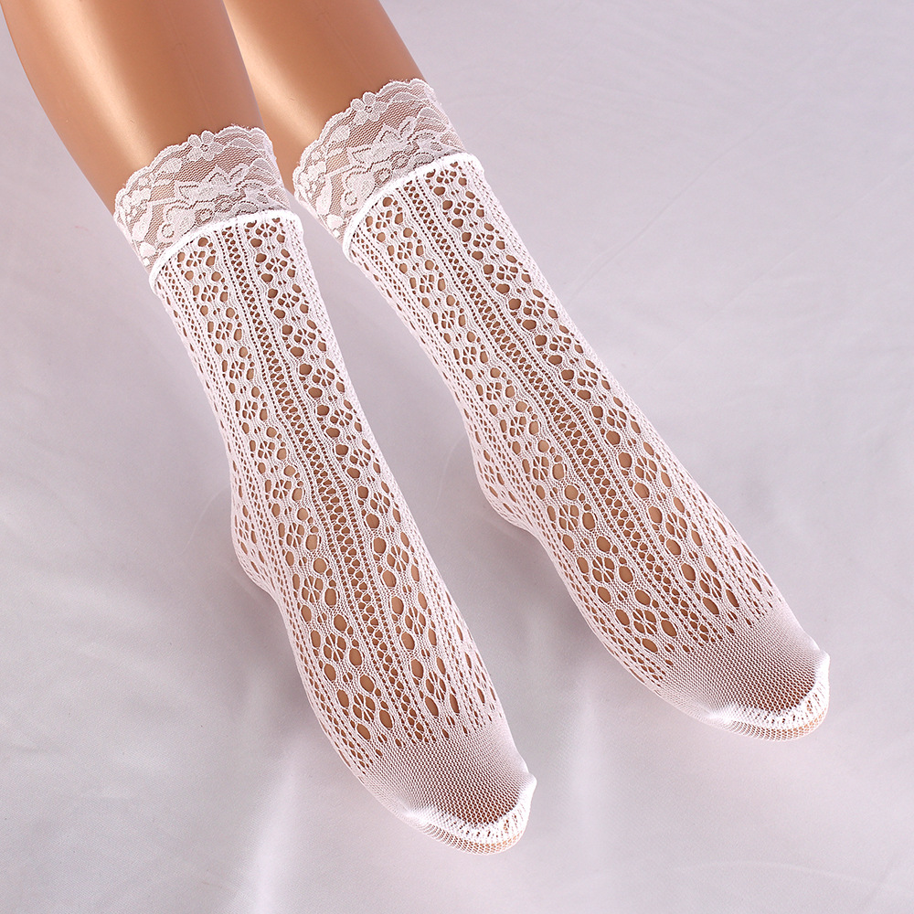 大きいサイズ レディース ストレッチレースソックス F フリーサイズ(LL-4L)