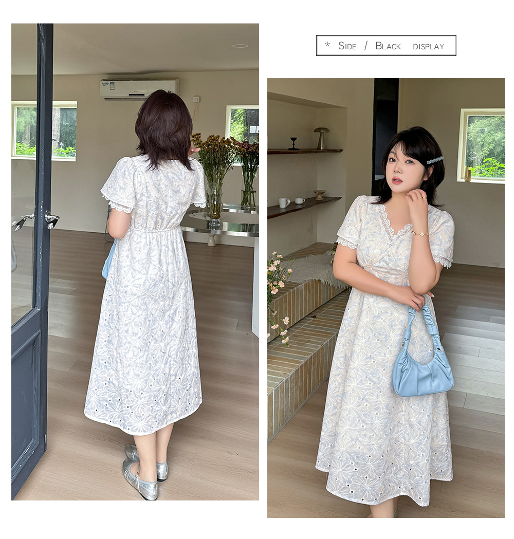大きいサイズ レディース フラワーレース刺繍Vネックワンピース LL 3L 4L 5L
