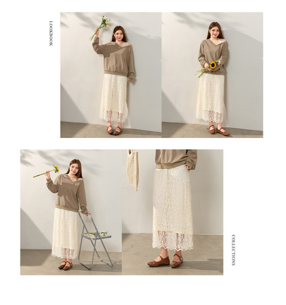 大きいサイズ レディース レース肩見せトップス＆刺繍レースロングスカート(別売り) LL 3L 4L 5L 6L