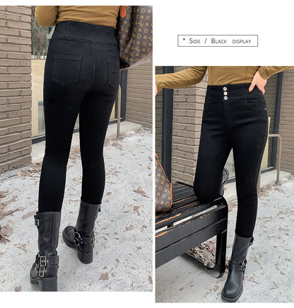 大きいサイズ レディース ハイウエストタイトブラック厚手デニムパンツ LL 3L 4L 5L