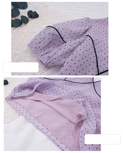 大きいサイズ レディース フレンチVネック水玉模様シースルートップス LL 3L 4L 5L