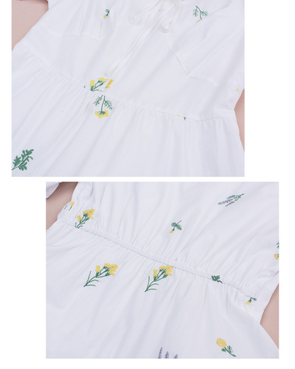 大きいサイズ レディース 草花刺繍入りリボンコットンティアードワンピース LL 3L 4L 5L