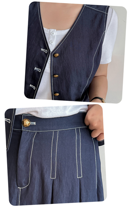 大きいサイズ レディース ネイビーブルーデニムツーピース（ベスト＋スカート） LL 3L 4L 5L