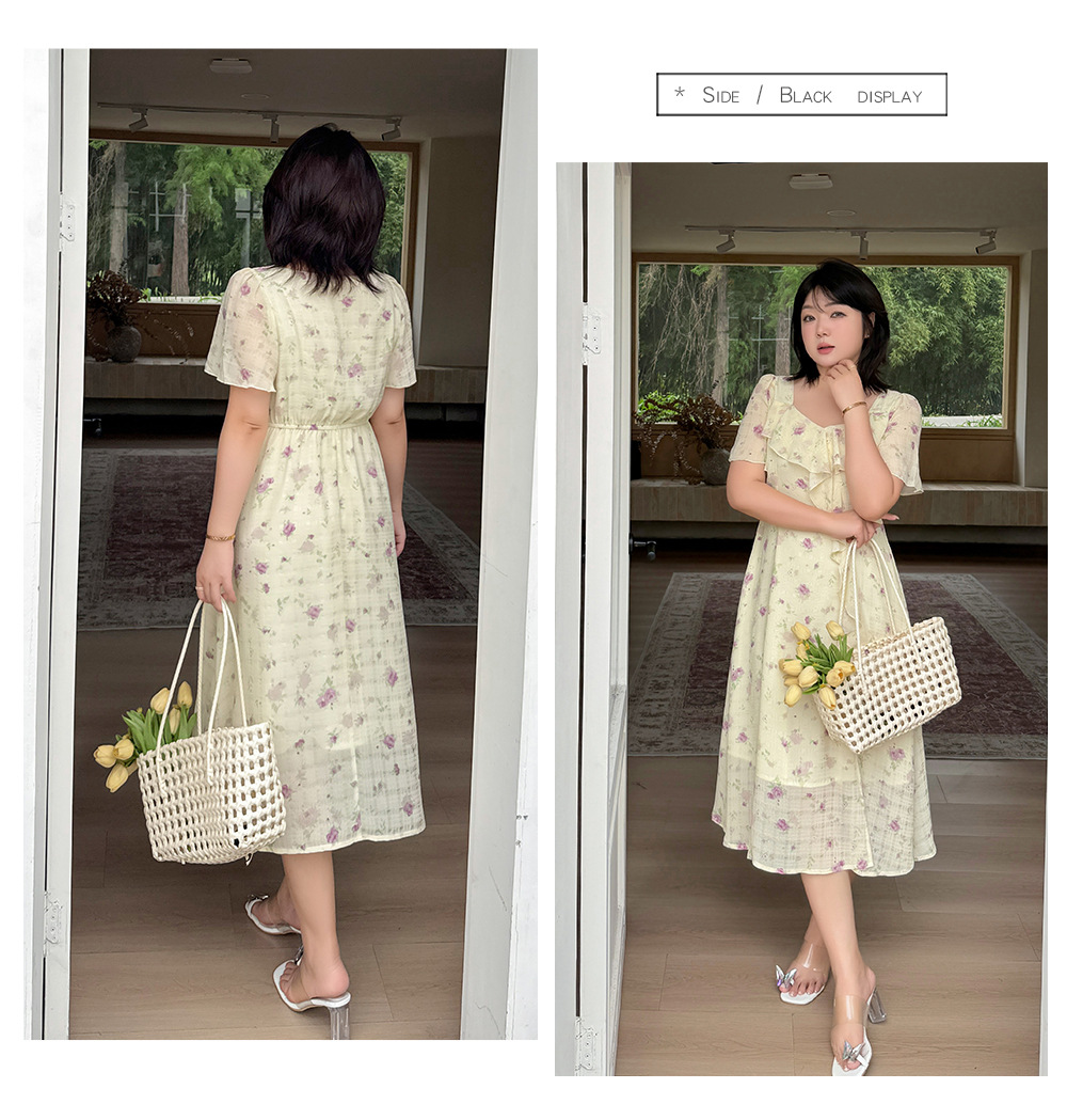 大きいサイズ レディース フレンチフリル花柄プリントワンピース LL 3L 4L 5L