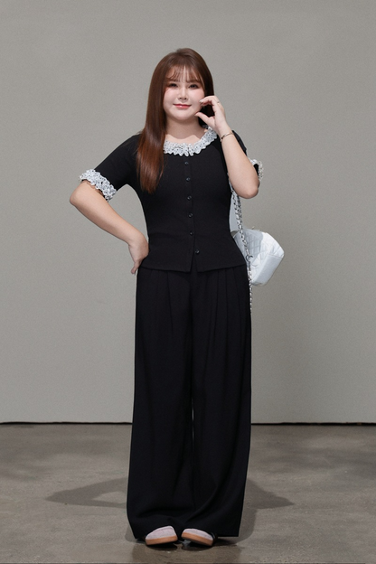 大きいサイズ レディース ドット柄レーストリム半袖トップス LL 3L 4L 5L