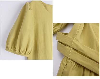 大きいサイズ レディース ラウンドネックダブルベルトカジュアルワンピース LL 3L 4L 5L