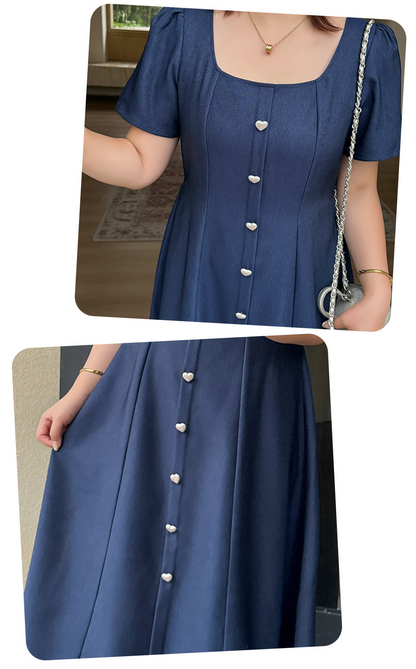 大きいサイズ レディース スクエアネックハートボタンワンピース LL 3L 4L 5L