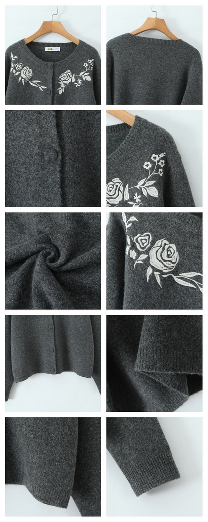 大きいサイズ レディース 花柄刺繍入りゆったりカーディガンセーター LL 3L 4L 5L