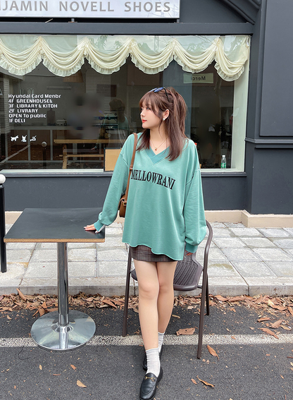 大きいサイズ レディース Vネックフェイクツーピースプルオーバースウェットシャツ LL 3L 4L 5L