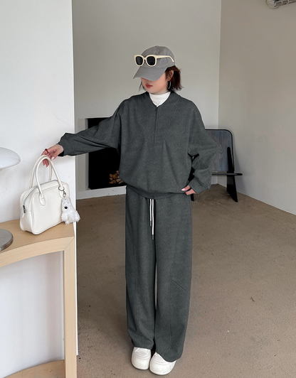 大きいサイズ レディース コットンニットカジュアルツーピーススウェットセットアップ 3L 4L 5L