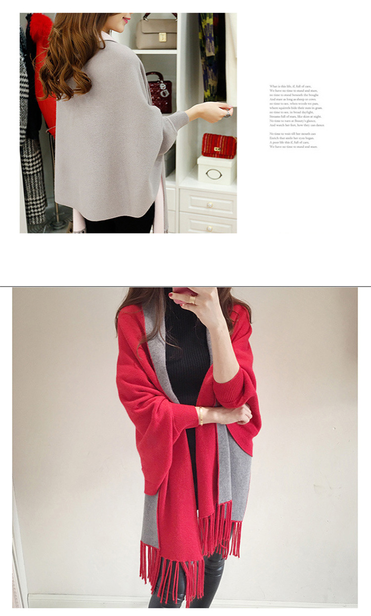 大きいサイズ レディース 袖付き着るニットフリンジストール F フリーサイズ