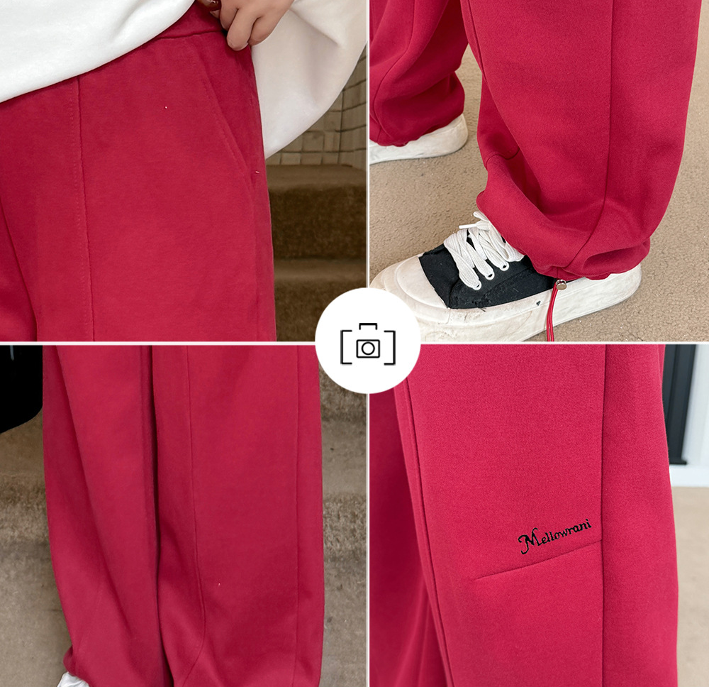 大きいサイズ レディース 刺繍ロゴニットカジュアルストレートパンツ LL 3L 4L 5L